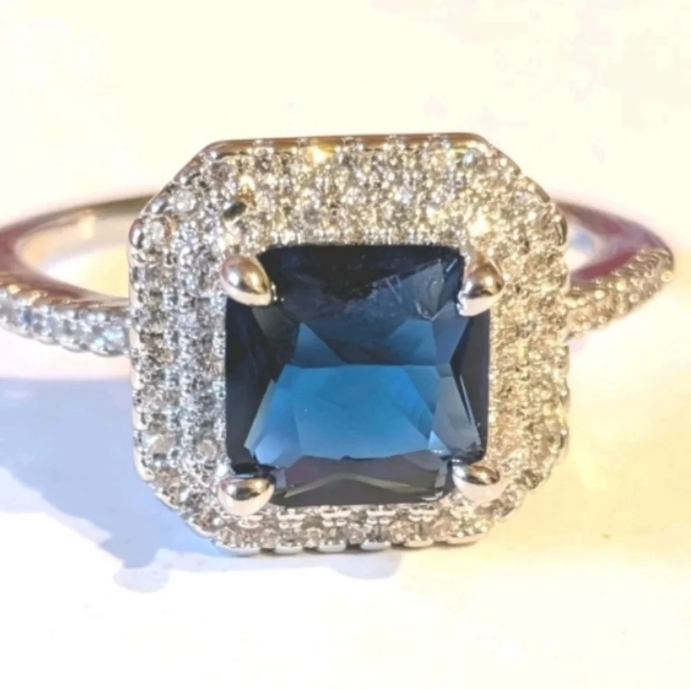 Elegant Blue and Silvery Women's Ring Sz 10
